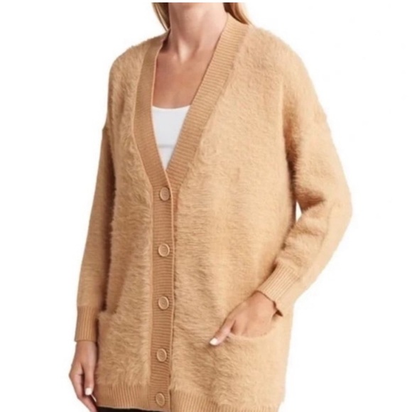 T Tahari Camel Tan Eyelash Cardigan NWT - Picture 1 of 6
